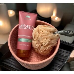 Spa Peach Watermelon Body Lotion My Home Body Shower Loofah Puff Gift Basket NEW